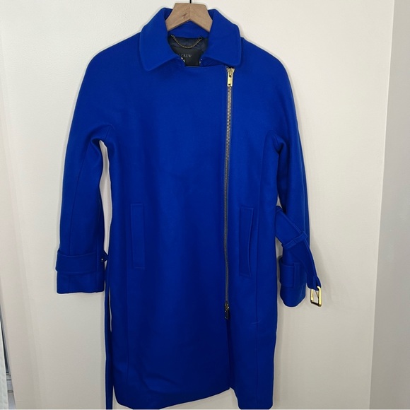 NWT J. Crew Melton Wool Coat Blue Women's Size 4P Winter Pea Topcoat Zip Front - Picture 6 of 10